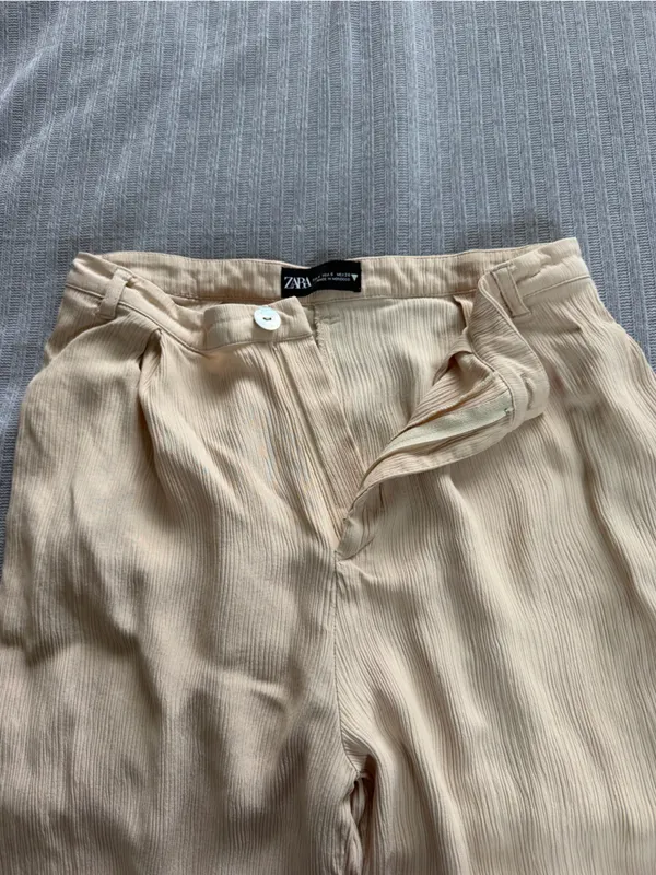 Zara Cream Pleated Wide Leg Trousers‎ - Image 7