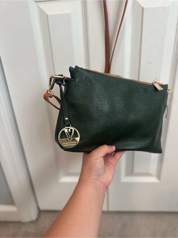 NWOT Authentic Genuine Leather Valentina Dark Green Leather Crossbody Bag - Image 3