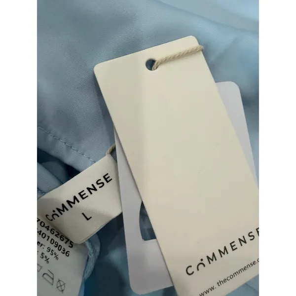 Commense Minimalist Satin One Shoulder Off Knotted Blouse Light Blue NWT Large - Image 3