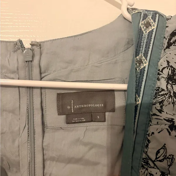 Anthropologie Mint Green Floral Mini Dress with Black Print - Image 2