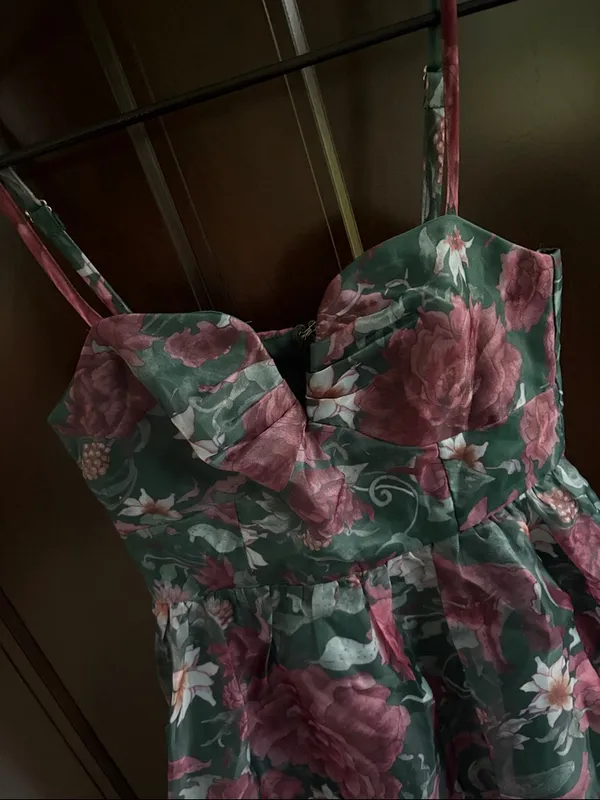 Like New Lulus Cherished Aura Green Floral Organza Bustier Midi Dress Size Small - Image 6