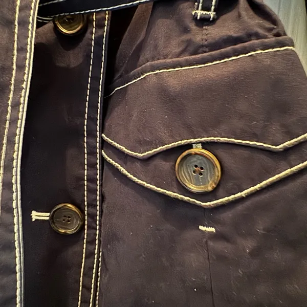 Banana Republic Dark Blue Trench Coat with White Stitching - Image 2