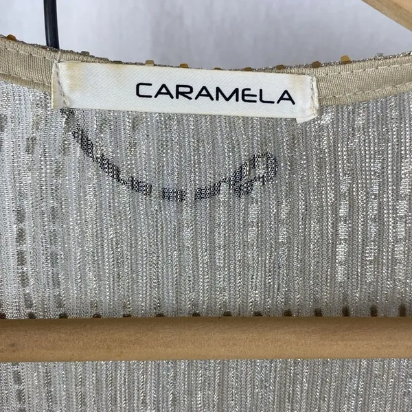 Caramela Tan & Gold Metal Embellished Open Front Sheer Duster Sweater L - Image 6