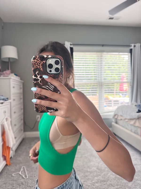 Princess Polly green ribbed crop top  - Image 4