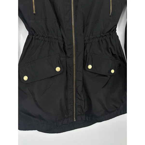 Michael Kors Anorak Raincoat Jacket Women XS Black Hooded Gold Hardware Utility - Image 3
