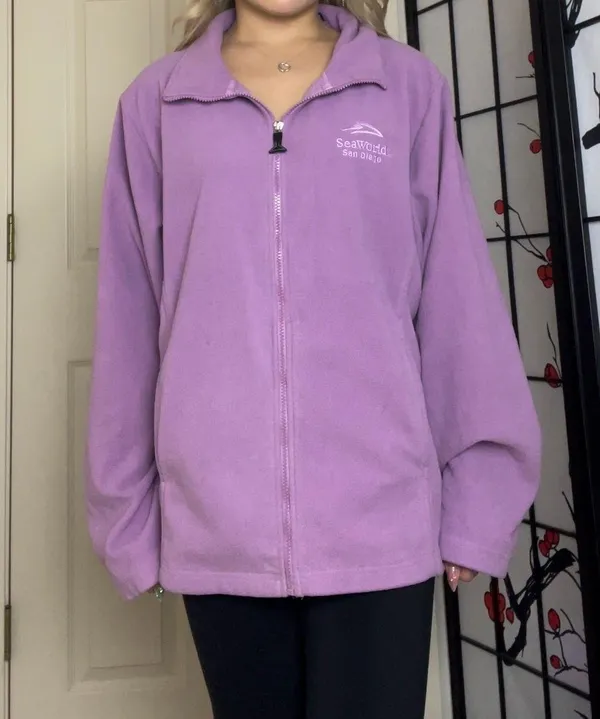 Lilac Purple Fleece Embroidered SeaWorld San Diego Zip-Up Jacket - Image 2