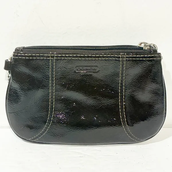 COACH Dark Brown Patent Leather Wristlet ‎ Lavender Purple Lining - Image 4