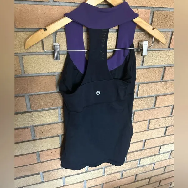 Lululemon Thick Strap Scoop Neck Halter Tank Top Black & Purple Size 4 - Image 3