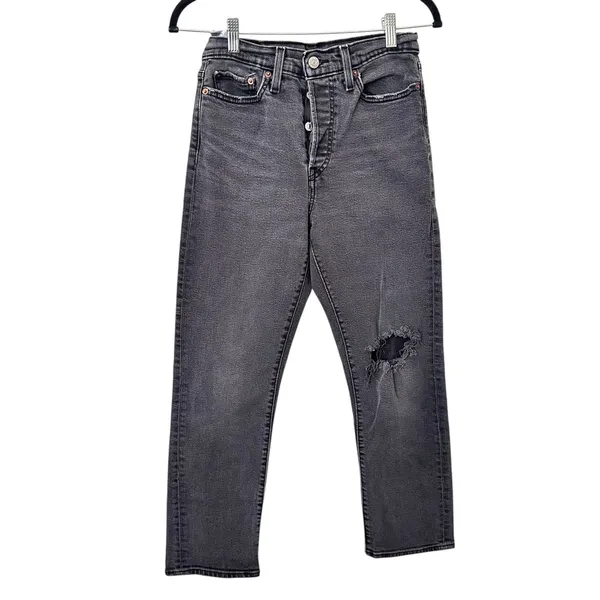 LEVIS Wedgie Distressed Ankle Denim Gray‎ Wash Sz 28 - Image 2