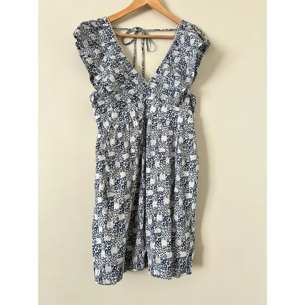 Anthropologie V-neck Plunge Tunic Mini Dress Women’s Small Floral Blue‎ White - Image 6