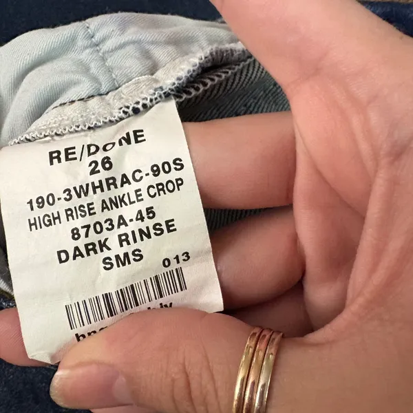 RE/DONE‎ High Rise Ankle Crop Jeans In Dark Rinse Size 26 - Image 6