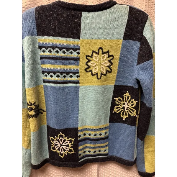 Vintage Christopher‎ & Banks Hand Embroidered Knit Cardigan Women's S Blues Snow - Image 13