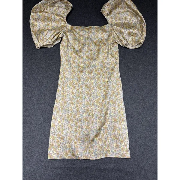 Zara satin effect mini dress puff sleeve‎ M Floral Satiny - Image 9