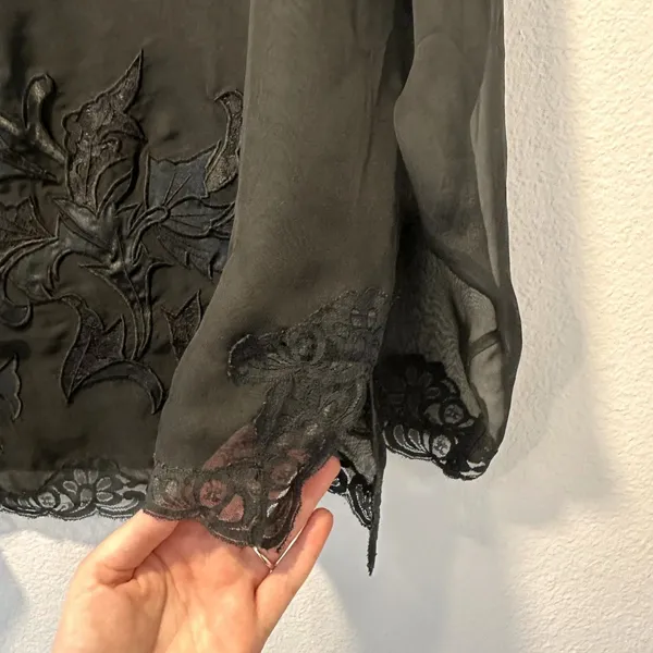 Victoria's Secret Gold Label Size‎ L Black Sheer Boudoir Top Lace Floral 1980's - Image 10