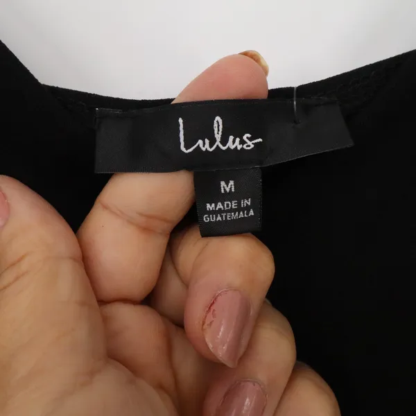 Lulus Black V-Neck Spaghetti Strap Bodycon Mini Wrap Dress Womens Size M NEW - Image 2