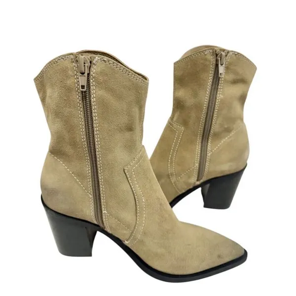 BP. Western Boots Size 5.5 in‎ Tan Smoke Leather Block Heel Pointed Toe - Image 3