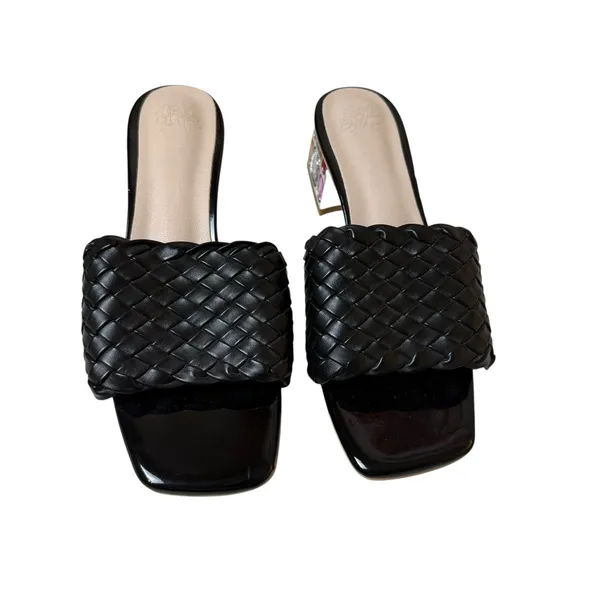 Jingpin Women's Black Rhinestone Block Heels Size EU 40 US 9 Sandals Maximalist - Image 4