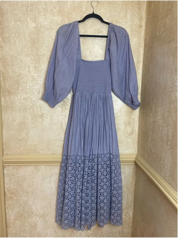 Free People Perfect Storm Smocked Eyelet Maxi Dress Lavender Purple Size S - Image 11