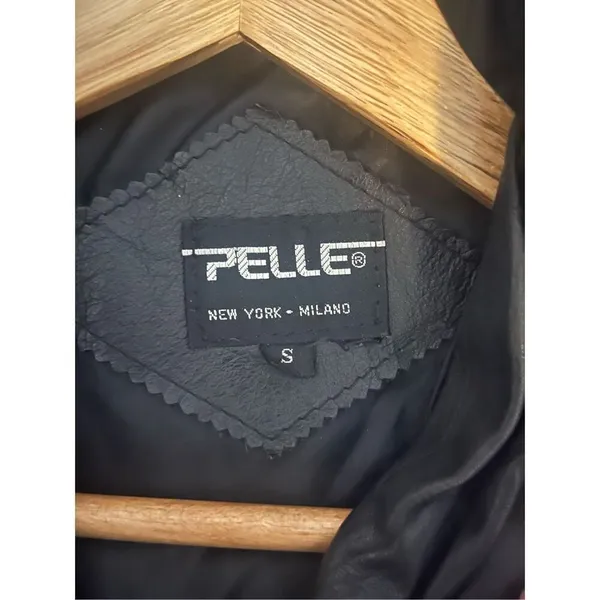 Pelle Vintage Black Leather Coat Snakeskin Detailing‎ Lined Shoulder Pads Small - Image 2