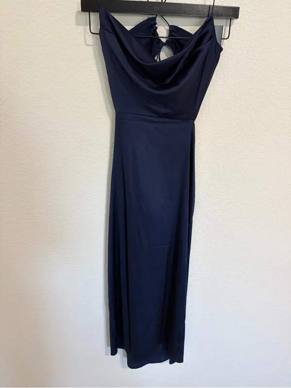 Navy Cross Back Halter Dress Size S Blue - Image 5