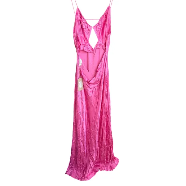 Meshki Sadie Maxi Satin‎ Halter Ruched Slip Dress Pink Size XL Wedding Guest - Image 8