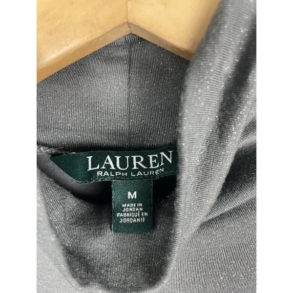 Lauren Ralph Lauren‎ Gunmetal Gray Metallic Short Sleeve Turtleneck Shirt Size M - Image 6