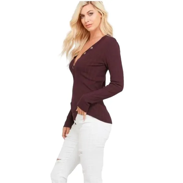 Nordstrom NWOT Wishlist ribbed plum long sleeve sweater v neck - small - Image 2