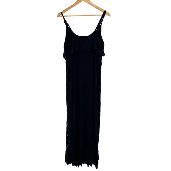 Melissa Odabash Black Lace Maxi Dress Cover Up Crochet Sleeveless‎ L Resortwear - Image 9