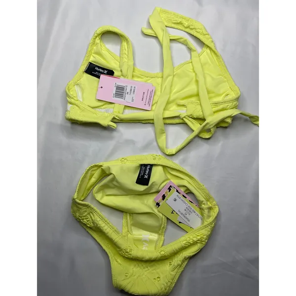 Hurley Crochet Soft Strap‎ Bikini Set Yellow Cheeky Coverage Swimsuit size XS - Image 5