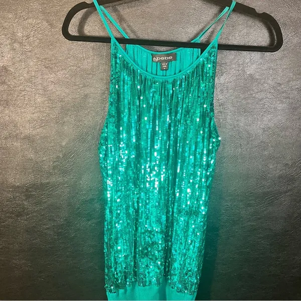 Bebe Teal‎ Sequin Mini Dress Size Medium - Image 3