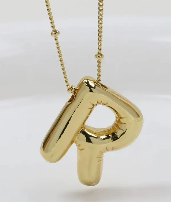 Bubble Balloon Letter R Initial Necklace Gold - Image 2