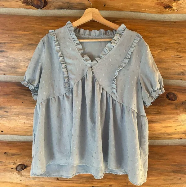 Swiss Dot Blue Blouse size XXL - Image 2
