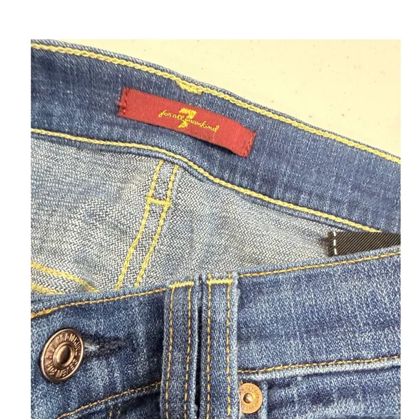 7 For All Mankind Cropped Wide Leg Jeans Women Blue Frayed Hem 28‎ - Image 3