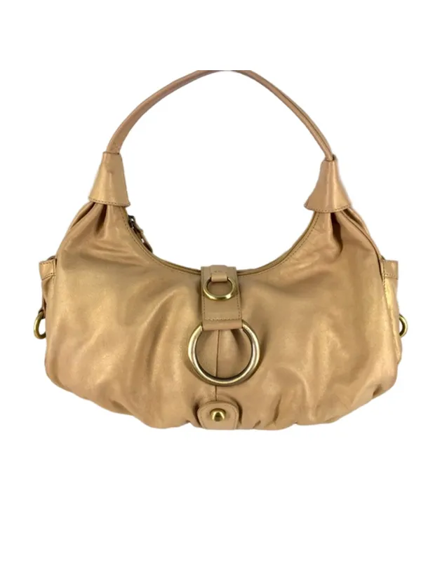 Michael Rome Italy Leather Hobo Purse Gold - Image 2