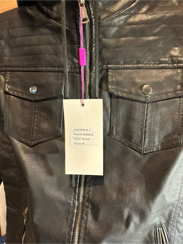 Danesi Black Hooded Faux Leather Jacket Size M - Image 4