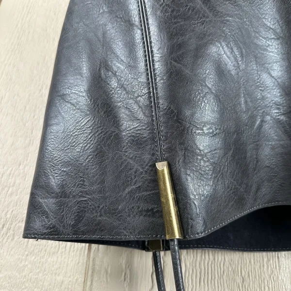 Anthropologie Leather Akimbo Shoulder Tote Bag w/ Pouch Black Charcoal Brass - Image 6