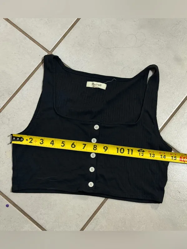 Madewell Women Minimalist Neutral Black Ribbed Button-Front Crop Tank Top size M - Image 7