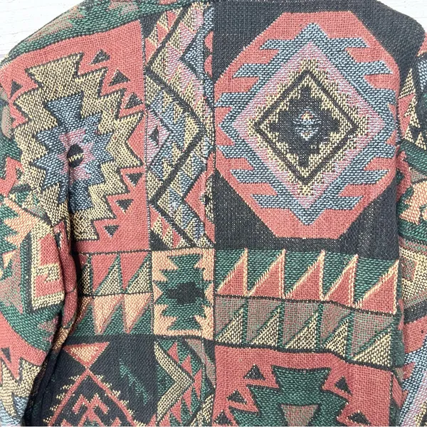 Vintage Flashback Southwestern Pattern Cropped Tapestry Jacket Size Medium Green - Image 10