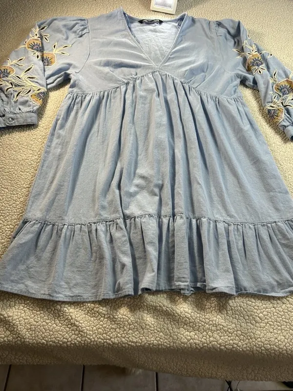 Zara Floral Embroidered Cotton Linen Dress Women’s Size S - Image 10