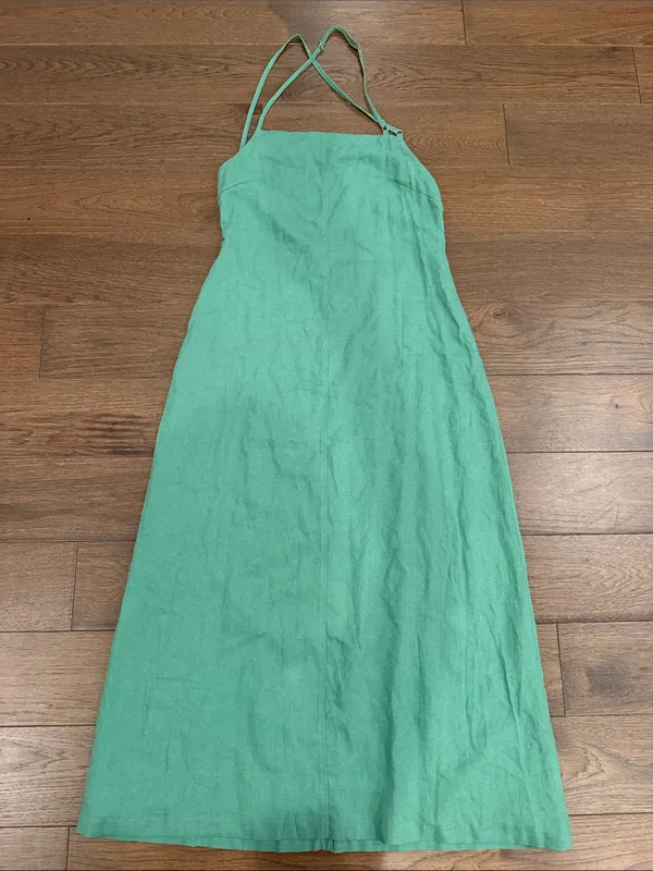 Zara Women's Green Linen Halter Dress NWT Large - C11-736 - Image 2