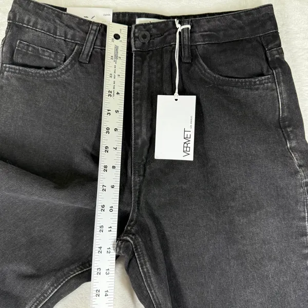 Vervet Olivia Wide Leg Jeans Washed Black High Rise Distressed Raw Hem Size 25 - Image 3