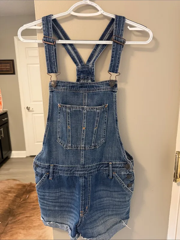 Abercrombie & Fitch Distressed Denim Overall Shorts - Size Small - Image 3