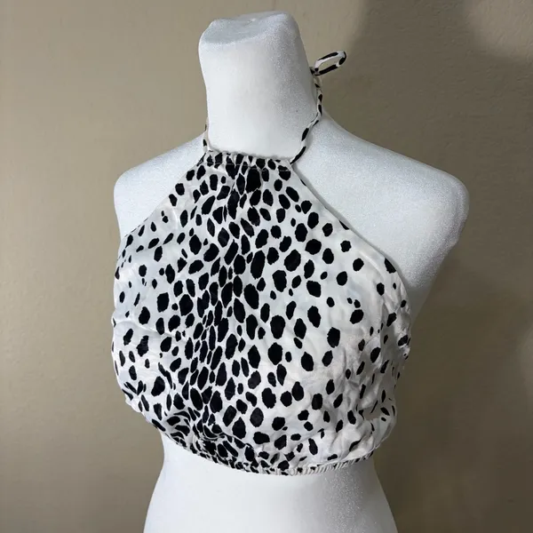 Bershka Black White Spot Satin Backless Halter Top Exposed Back Sz M Party Beach - Image 3