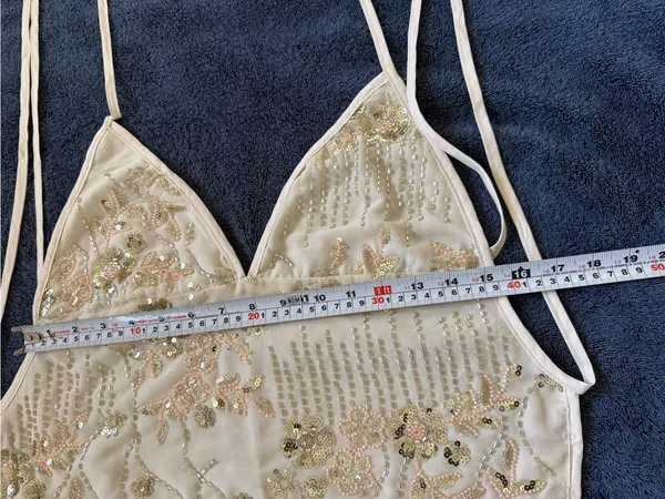 Y2k Sequin Beaded Halter Top Ivory Fairycore Coquette Party Going Out Corset - Image 7