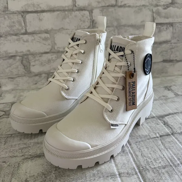 Palladium Pallabase Star White Twill Vegan High Block Heel Platform Lug Boot 8.5 - Image 7