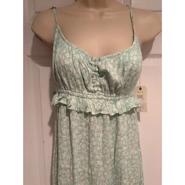 Billabong‎ Mint Green Floral Maxi Dress Boho Cottagecore Beach Sundress Medium - Image 2