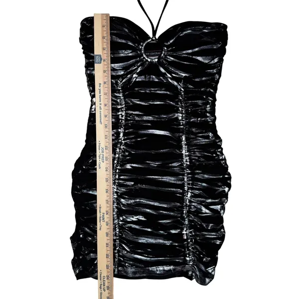 Body Central Vintage Y2K S Little Black Halter Dress Ruched Mini Going Out Cocktail USA‎ Made - Image 11
