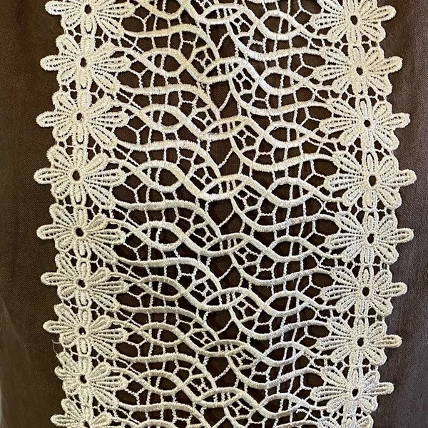 Carol Little Brown Linen & Lace Vintage Women's Dress Sz-8 - Image 4