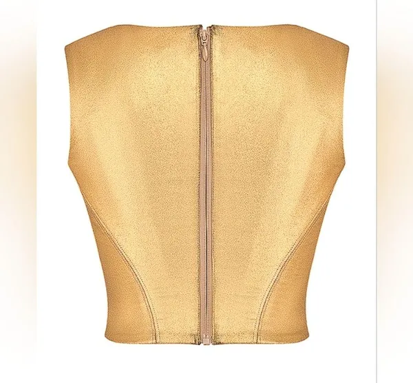 NWT HOUSE OF CB Karia Foil Corset Top in Gold Size L - Image 8