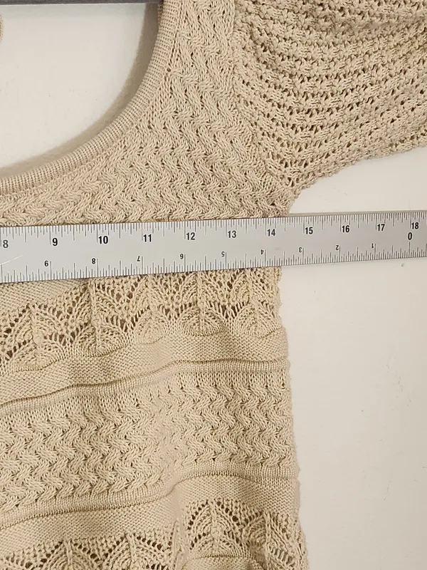 Lucy Paris Beige Knit Cropped Sweater with Puffy Sleeves Size XS - Image 6
